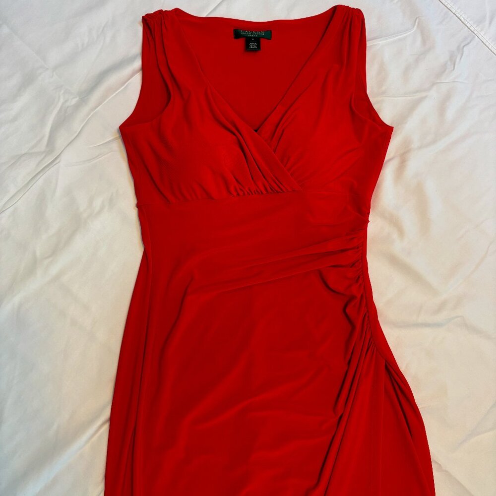 Ralph Lauren Red Faux-Wrap Medi Dress • Size 6 cl